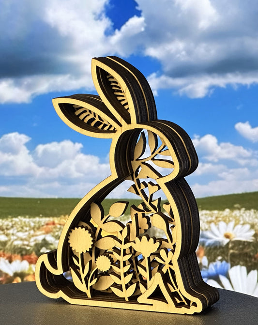 "Blumenhase A" – Mehrschichtiger Hasenumriss